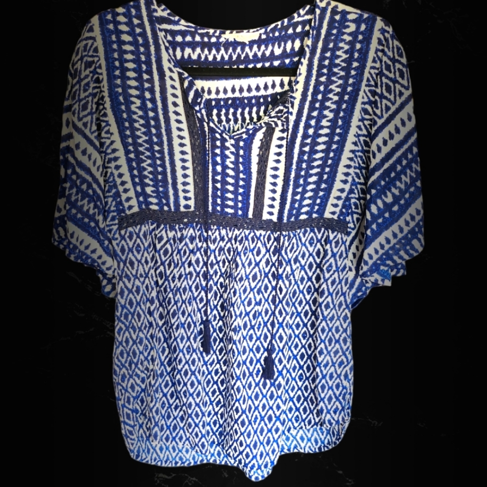 Abstract Open Panel BLL Boho Tunic Top Sz M